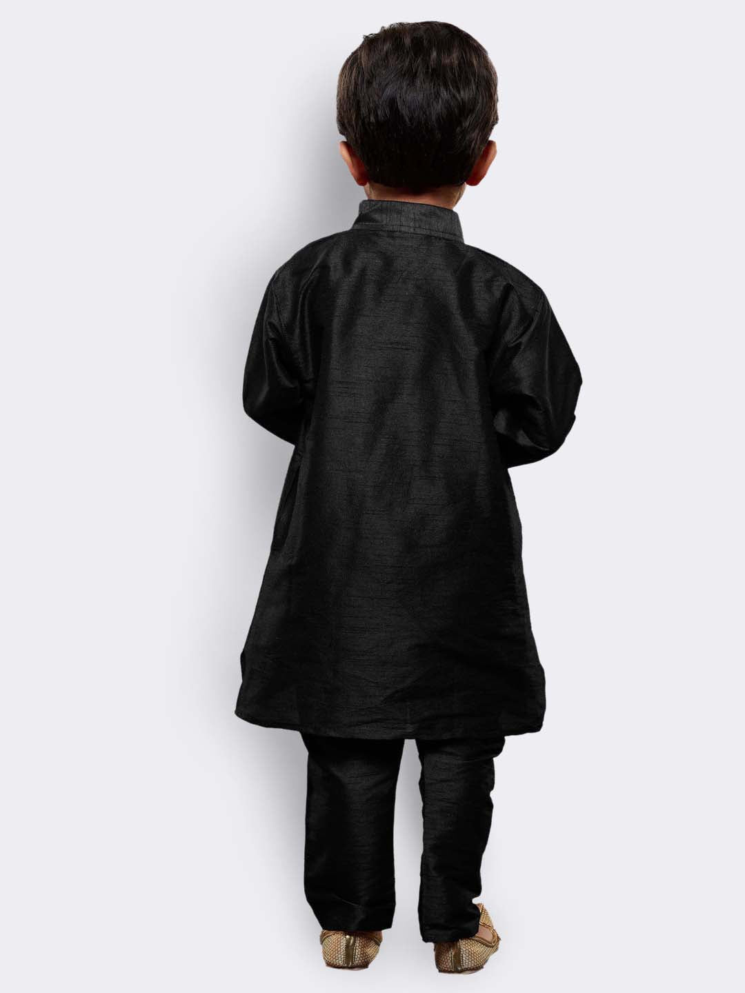 VASTRAMAY Boys' Black Cotton Silk Kurta and Pyjama Set