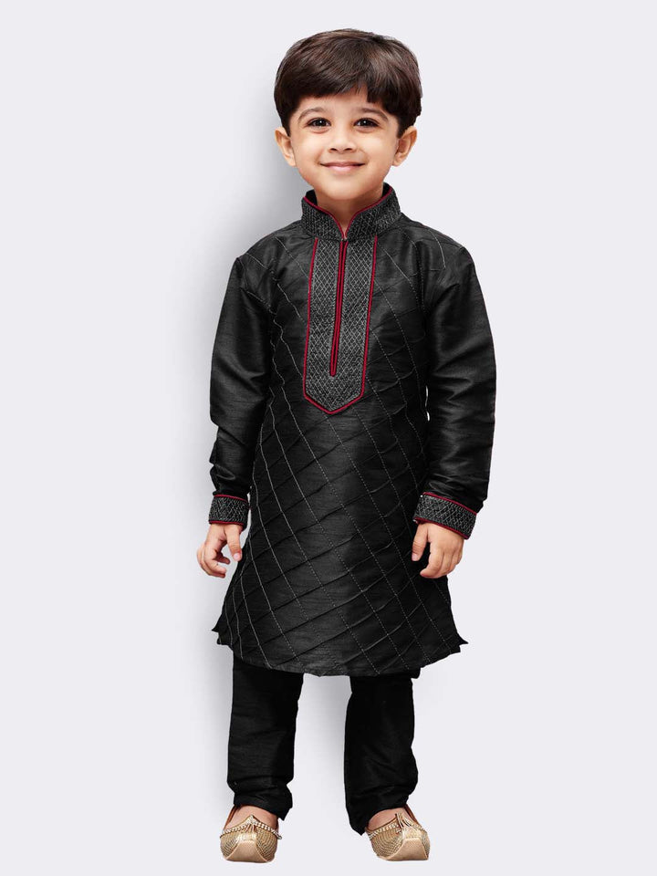 Vastramay Boys' Black Cotton Silk Kurta and Pyjama Set