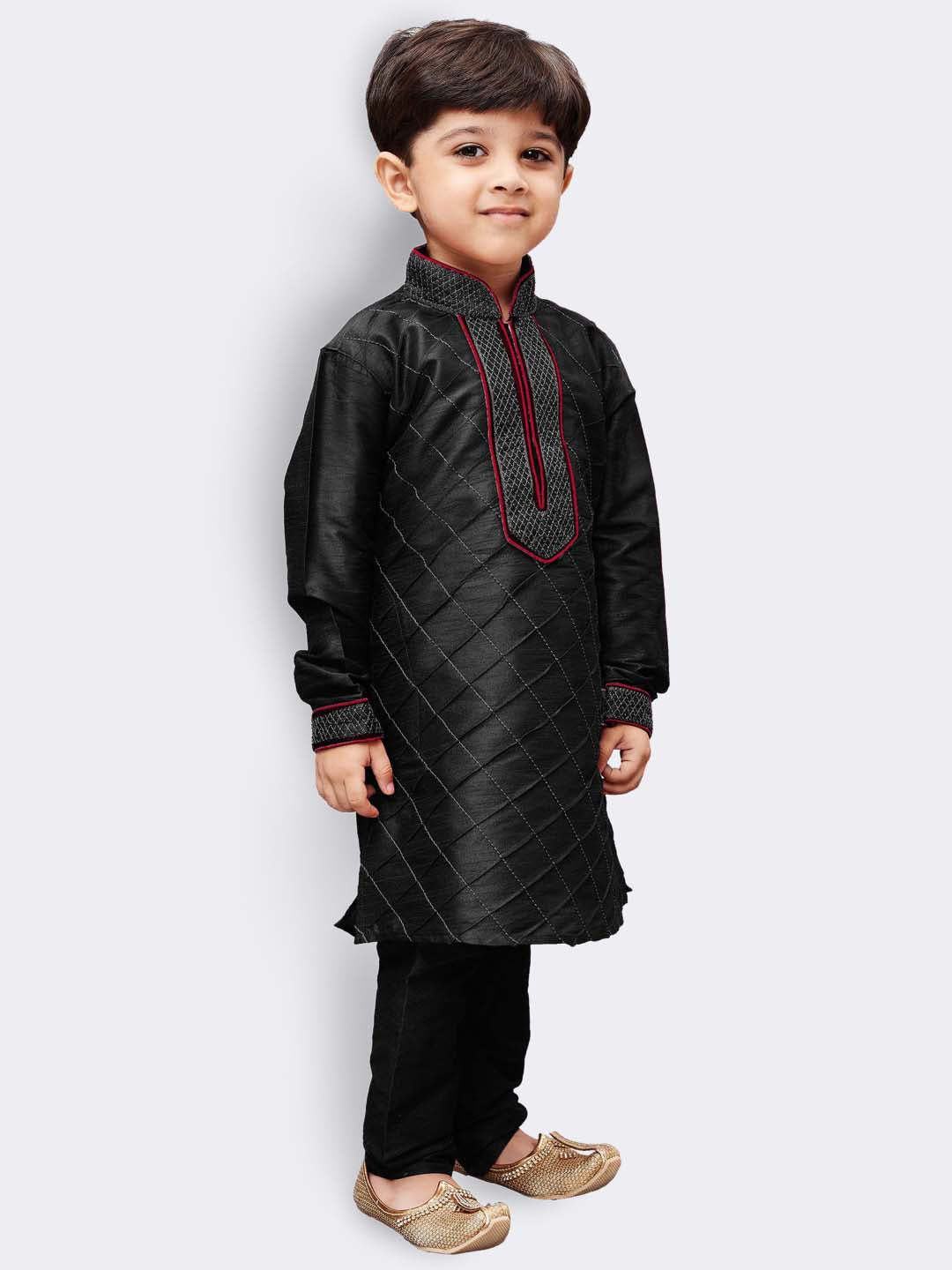 Vastramay Boys' Black Cotton Silk Kurta and Pyjama Set