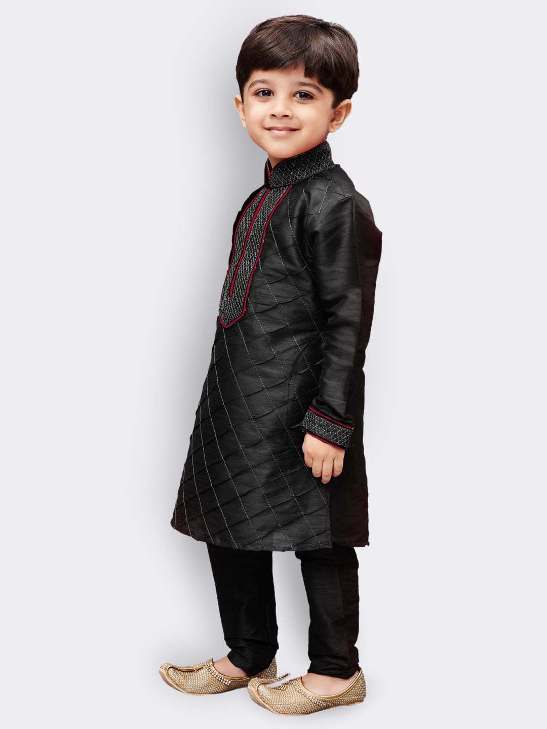 Vastramay Boys' Black Cotton Silk Kurta and Pyjama Set