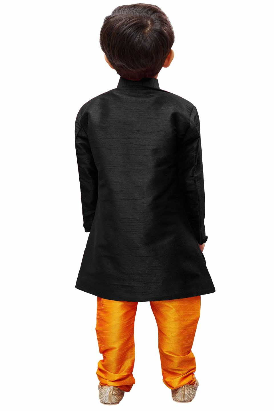 VASTRAMAY Boys' Black Silk Blend Sherwani