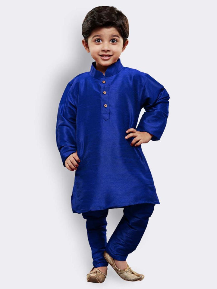 VASTRAMAY Boys' Blue Silk Blend Kurta and Pyjama Set