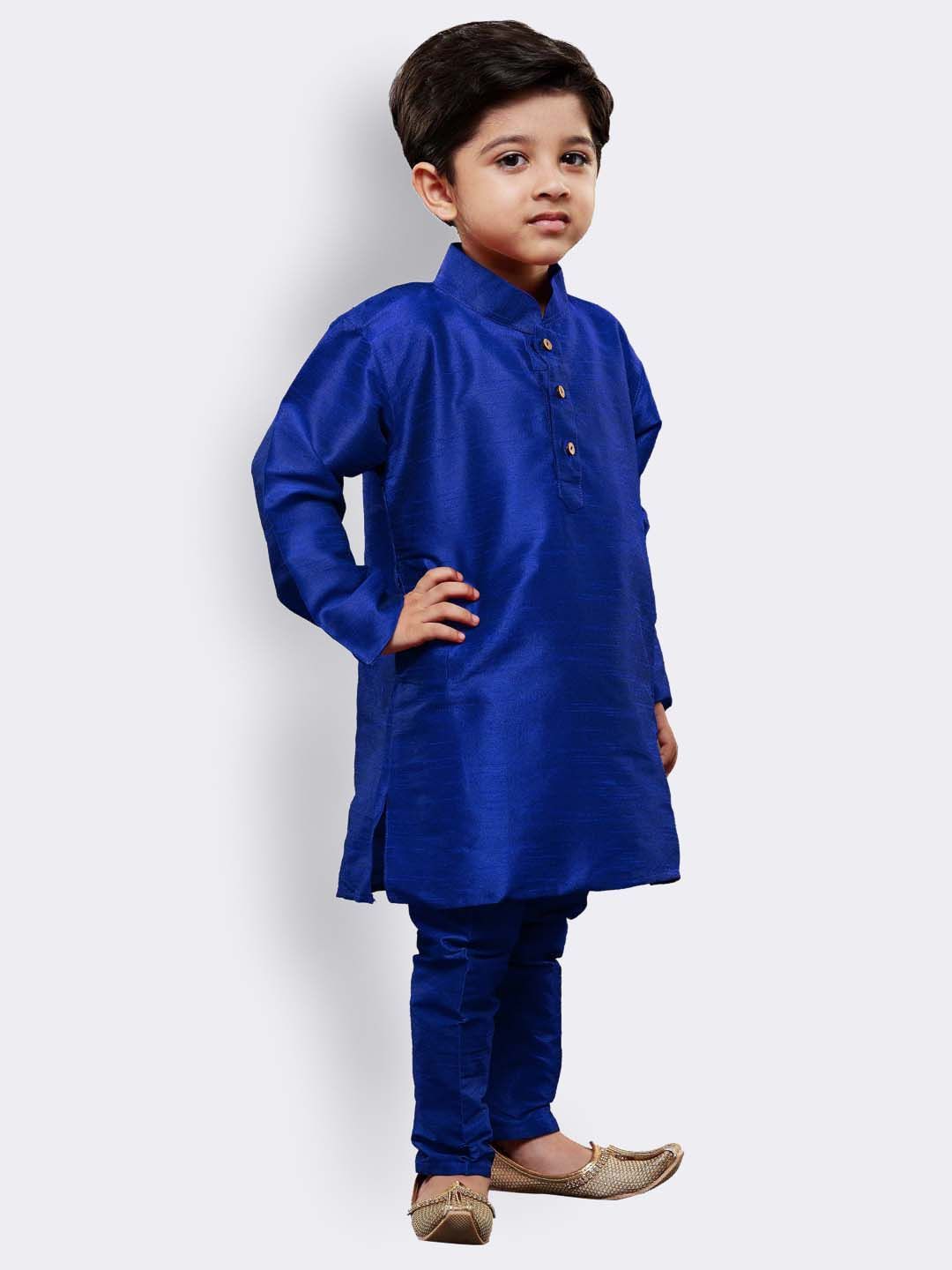 VASTRAMAY Boys' Blue Silk Blend Kurta and Pyjama Set