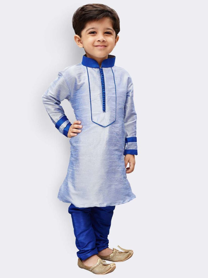 Vastramay Boys' Light Blue Cotton Silk Kurta and Pyjama Set