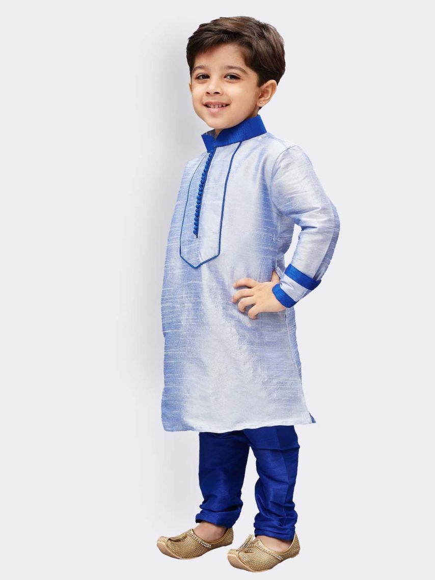 Vastramay Boys' Light Blue Cotton Silk Kurta and Pyjama Set