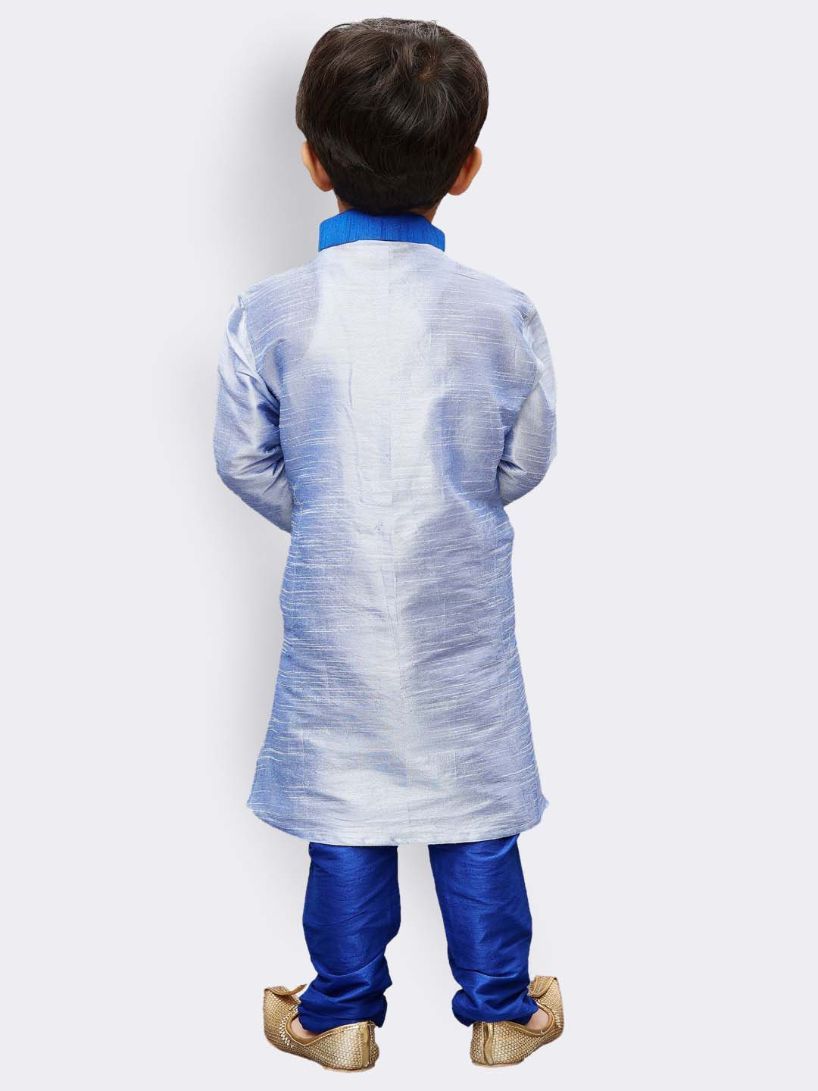 Vastramay Boys' Light Blue Cotton Silk Kurta and Pyjama Set