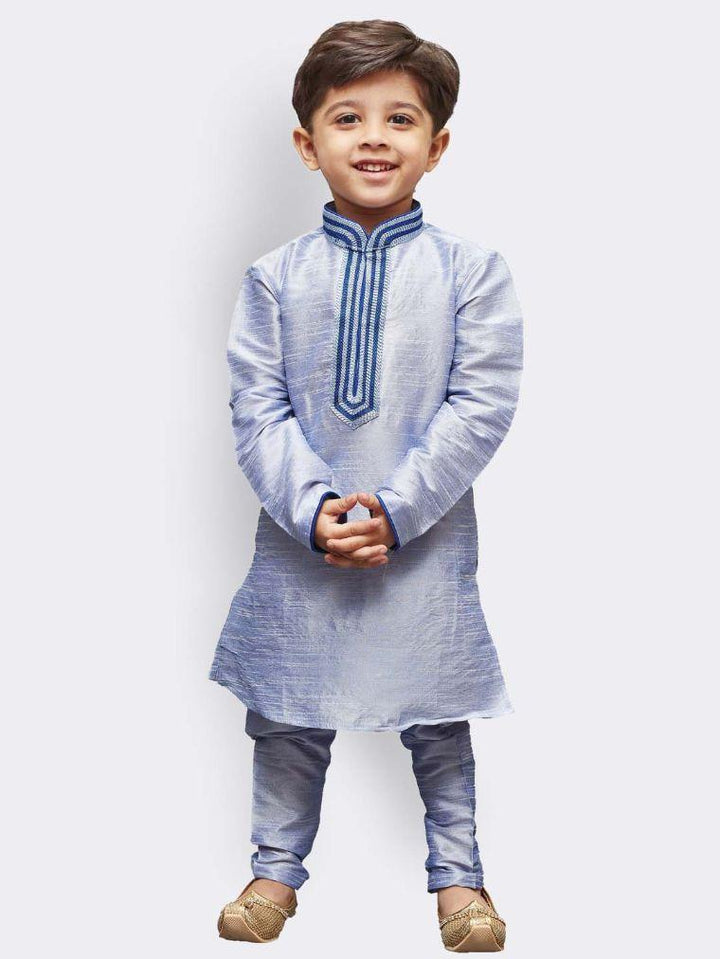 VASTRAMAY Boys' Lavender Cotton Silk Kurta and Pyjama Set