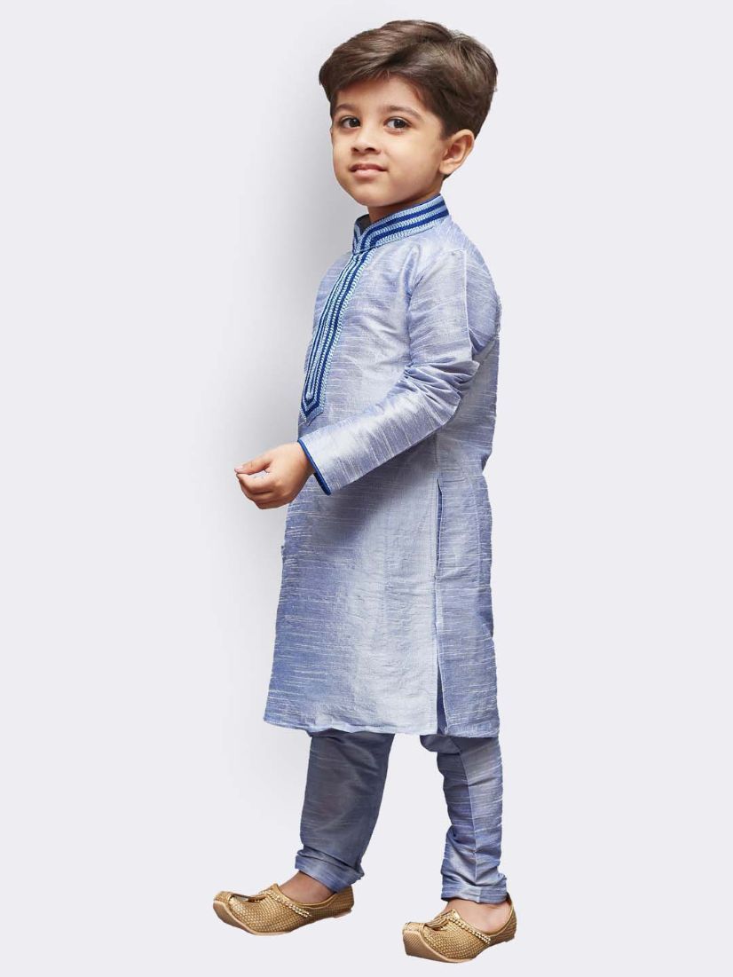 VASTRAMAY Boys' Lavender Cotton Silk Kurta and Pyjama Set