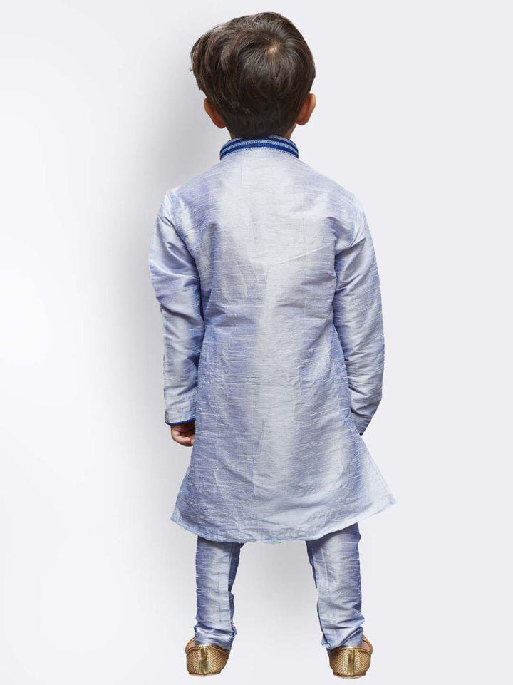 VASTRAMAY Boys' Lavender Cotton Silk Kurta and Pyjama Set