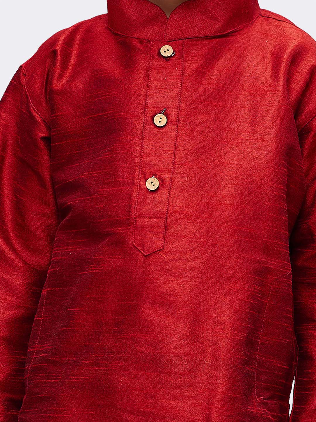 VASTRAMAY Boys' Maroon Cotton Silk Kurta, Pyjama & Dupatta Set