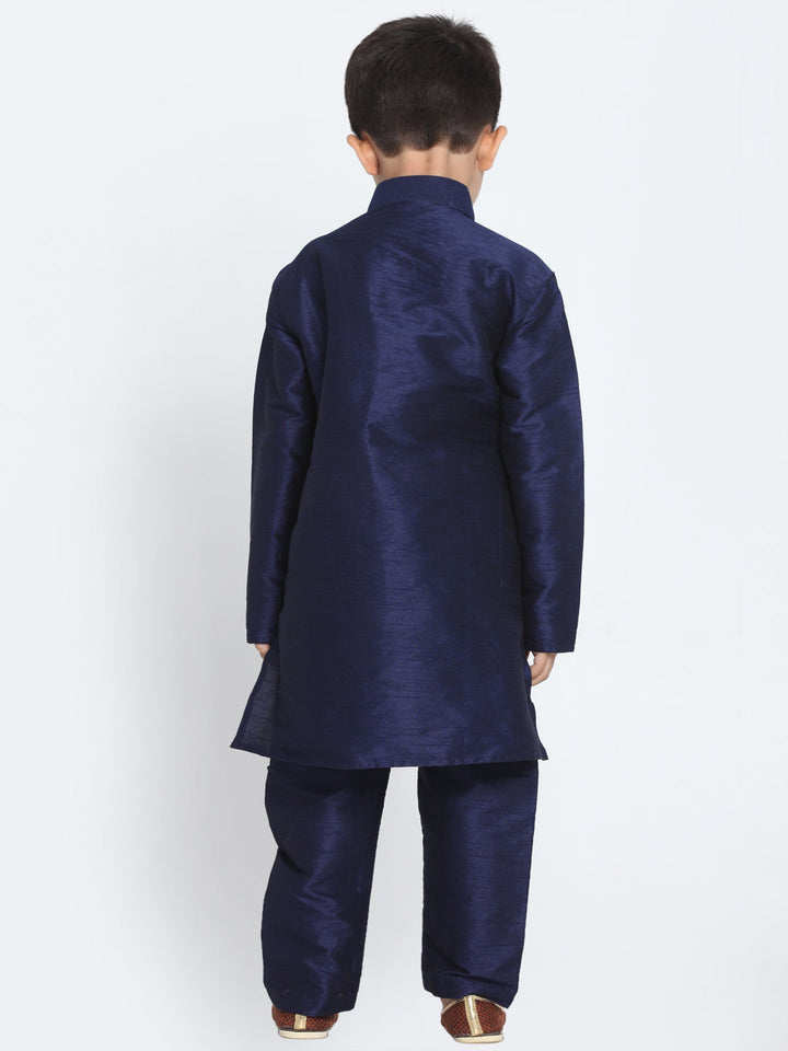 Vastramay Silk Blend Navy Blue Baap Beta Kurta Pyjama Set