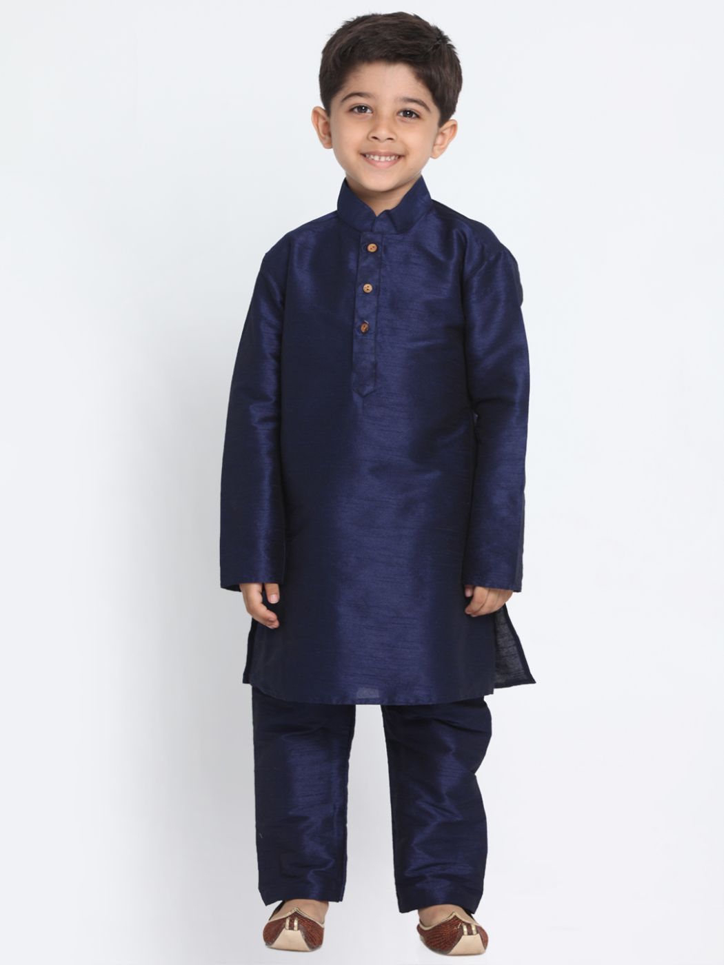 VASTRAMAY Boys' Deep Blue Cotton Silk Blend Kurta and Pyjama Set