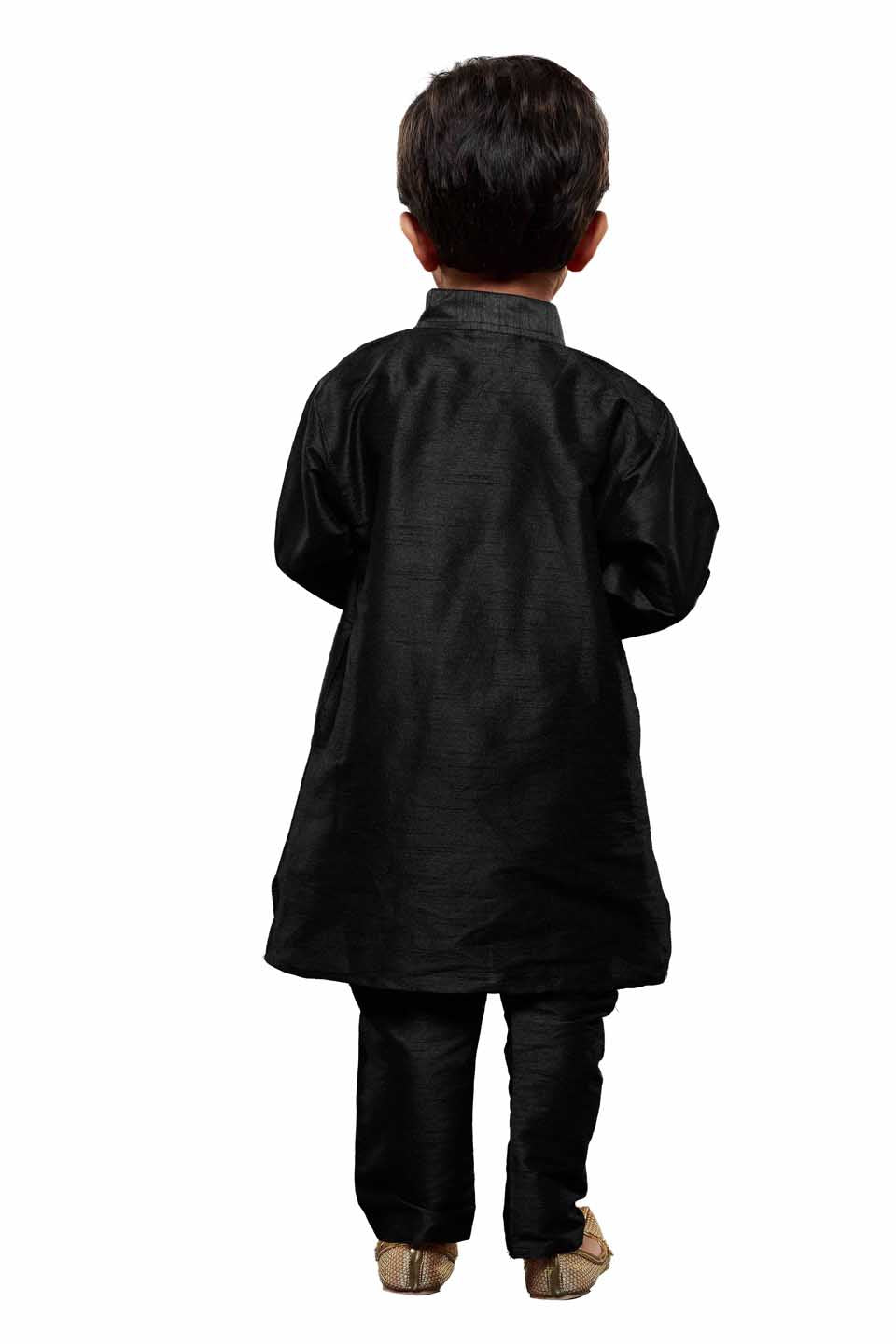 VASTRAMAY Boys Black Silk Kurta with Pajama Set