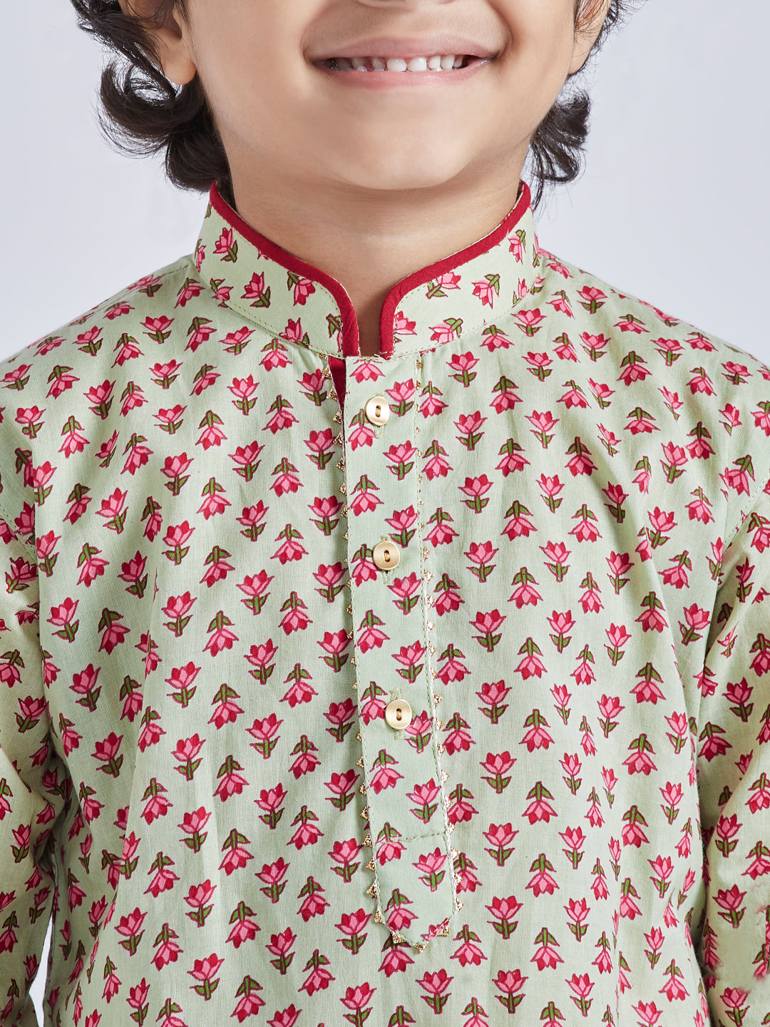 VASTRAMAY Boys' Mint Green Kurta Pyjama Set