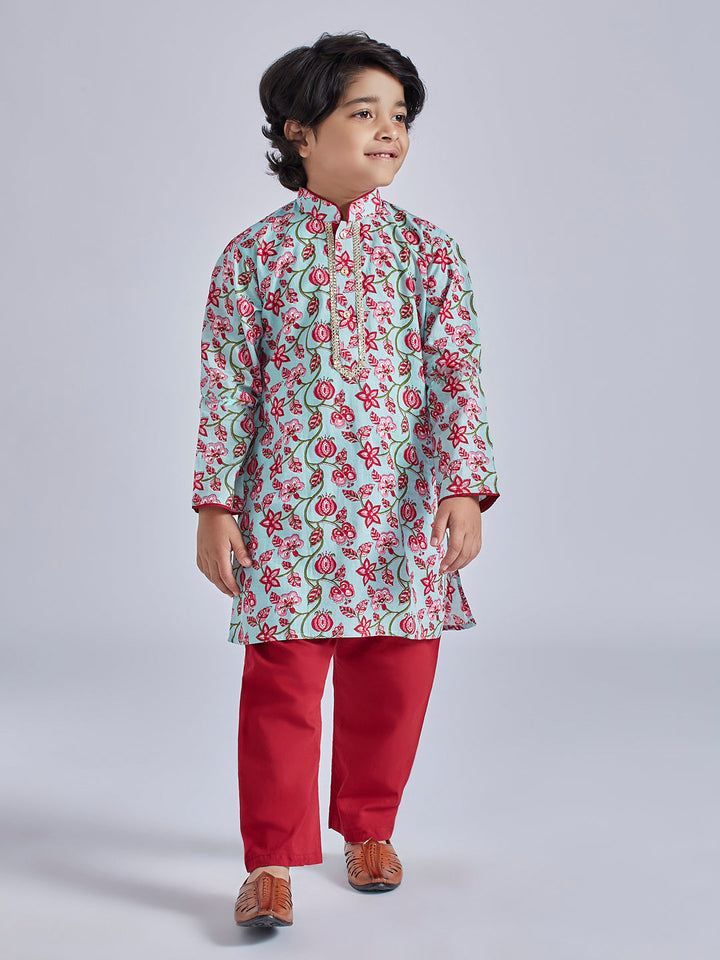 VASTRAMAY Boys' Multicolour And White Kurta Pyjama Set