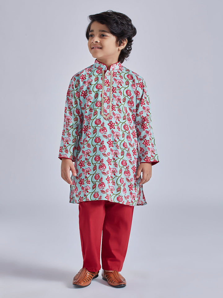 VASTRAMAY Boys' Multicolour And White Kurta Pyjama Set