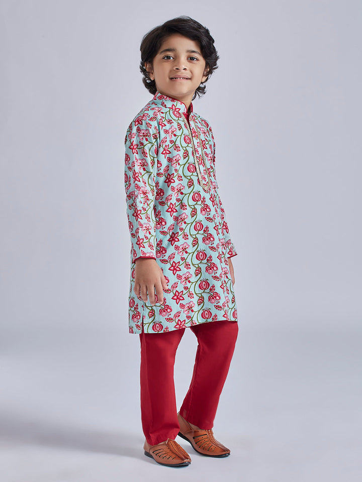 VASTRAMAY Boys' Multicolour And White Kurta Pyjama Set