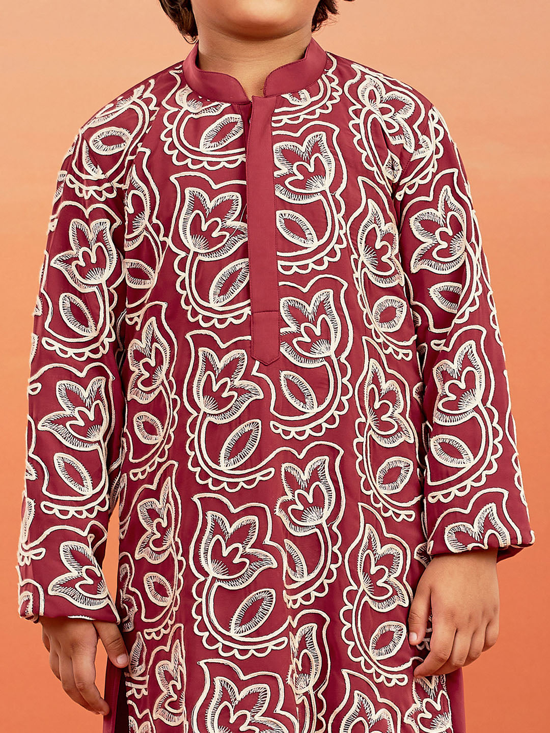 VASTRAMAY Boys' Maroon Kurta And Pyjama Set