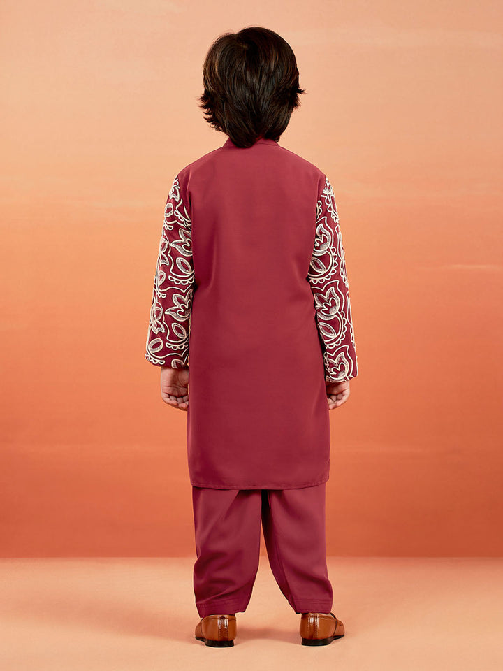 VASTRAMAY Boys' Maroon Kurta And Pyjama Set