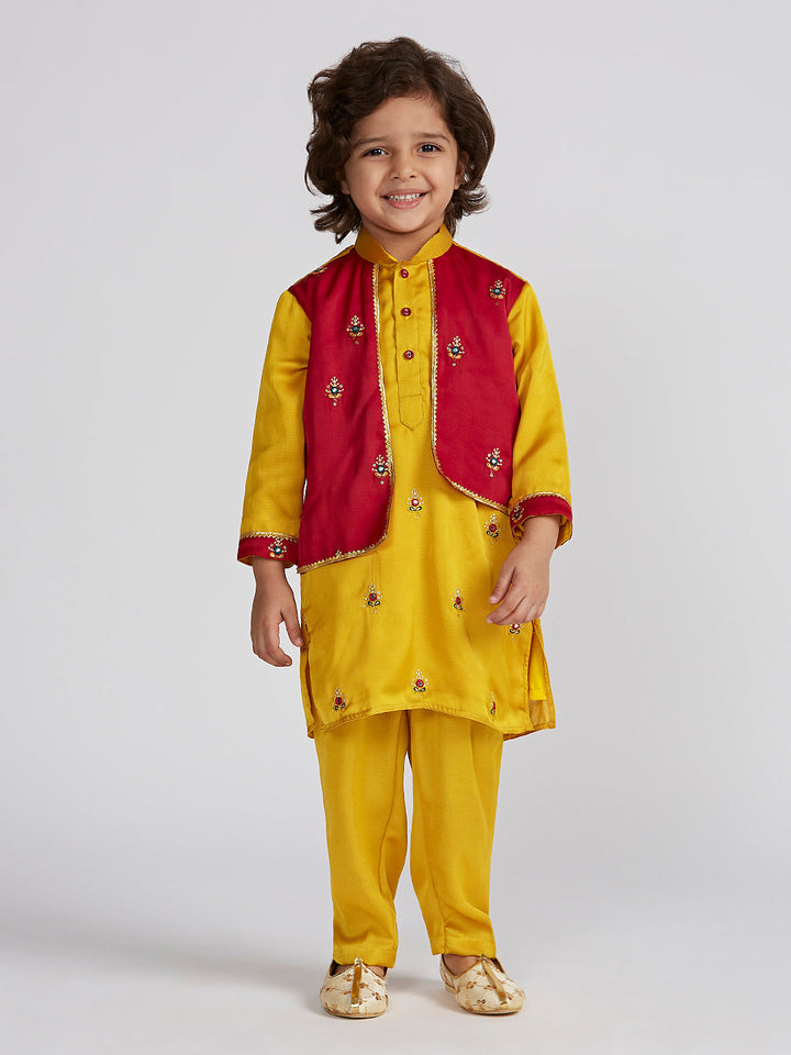 VASTRAMAY Boys' Mustard Kurta And Pyjama Set