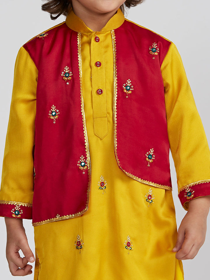 VASTRAMAY Boys' Mustard Kurta And Pyjama Set