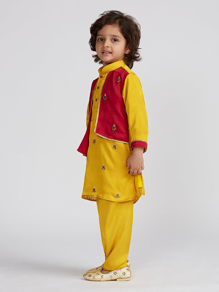 VASTRAMAY Boys' Mustard Kurta And Pyjama Set