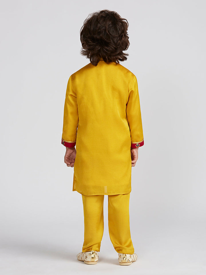 VASTRAMAY Boys' Mustard Kurta And Pyjama Set