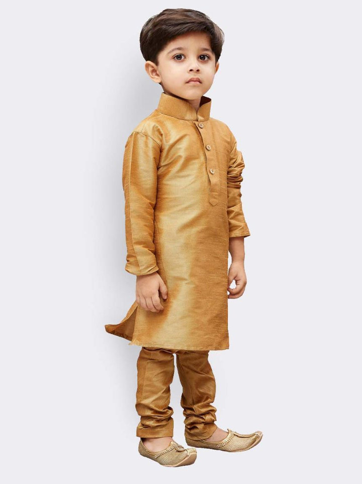 VASTRAMAY Boys' Gold Cotton Silk Kurta and Pyjama Set