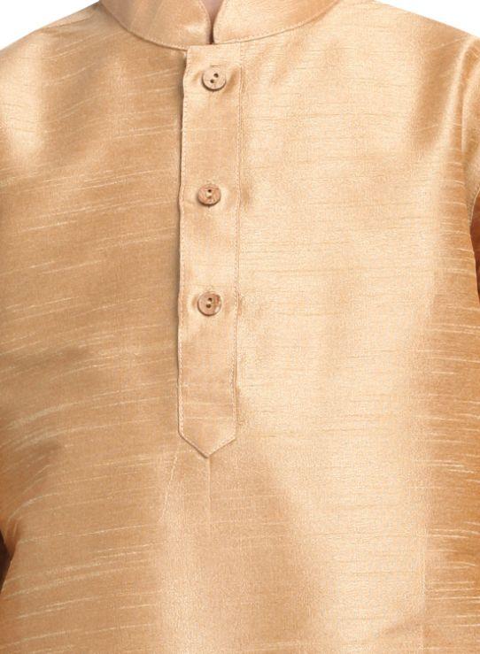 VASTRAMAY Boys' Gold Cotton Silk Kurta and Pyjama Set