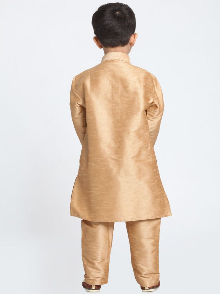 VASTRAMAY Boys' Gold Cotton Silk Kurta and Pyjama Set