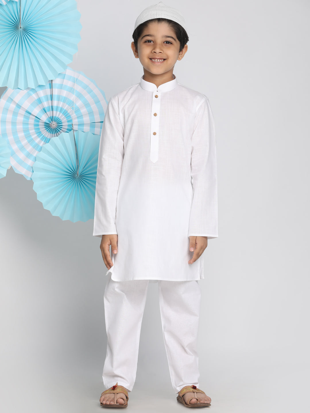 VASTRAMAY Boys' White Kurta Pyjama Set