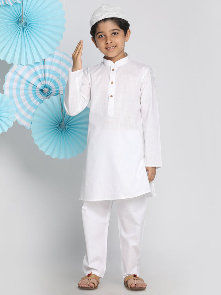 VASTRAMAY Boys' White Kurta Pyjama Set