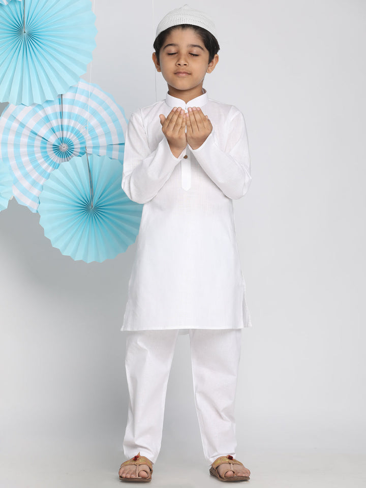 VASTRAMAY Boys' White Kurta Pyjama Set