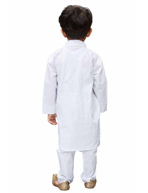 VASTRAMAY Boys' White Cotton Kurta, Pyjama & Dupatta Set