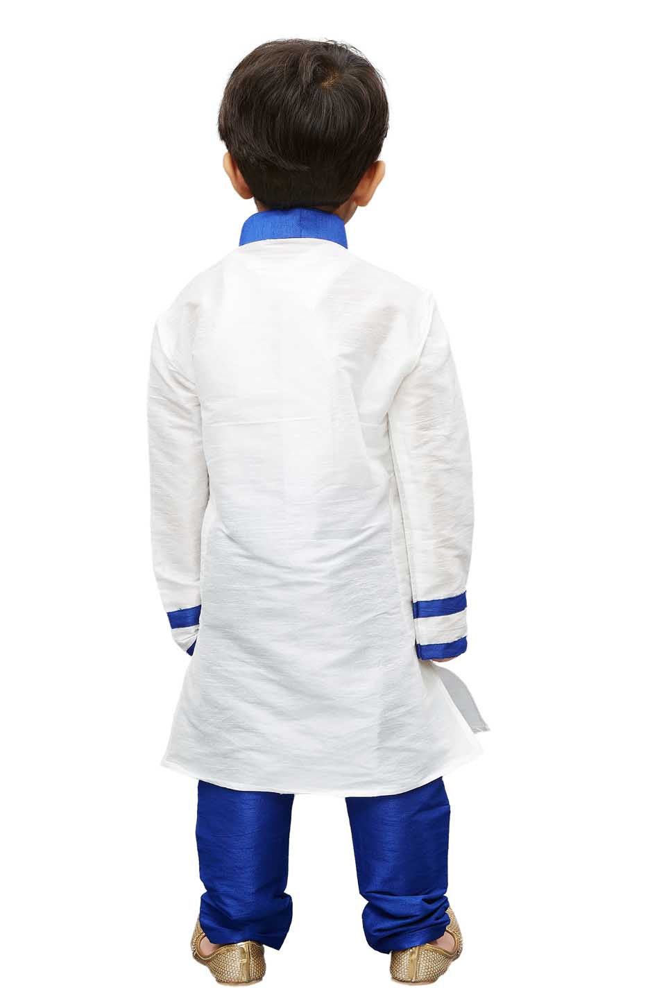 VASTRAMAY Boys' White Cotton Silk Kurta and Pyjama Set