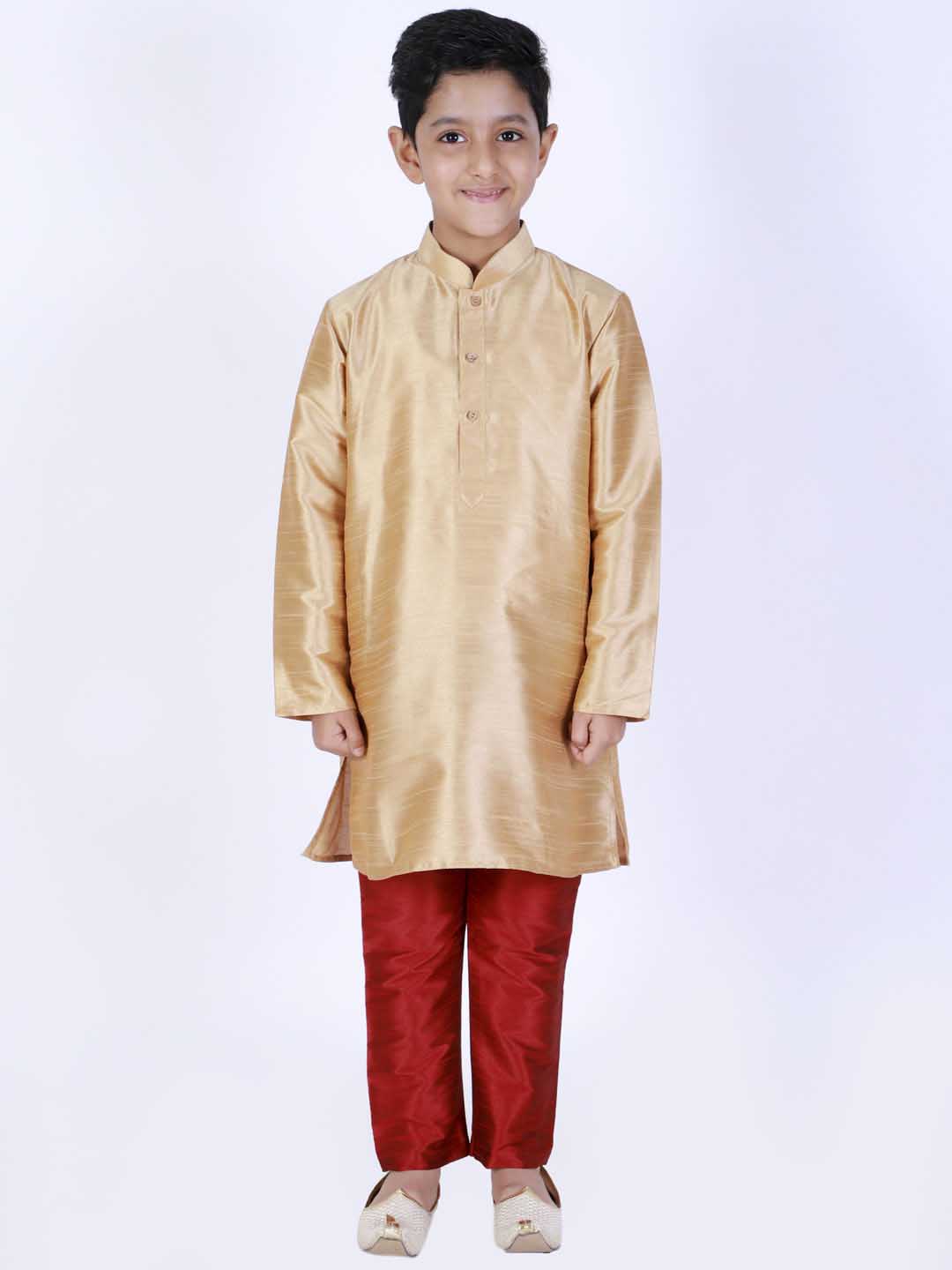 VASTRAMAY Boy's Maroon Solid Ethnic Pyjamas