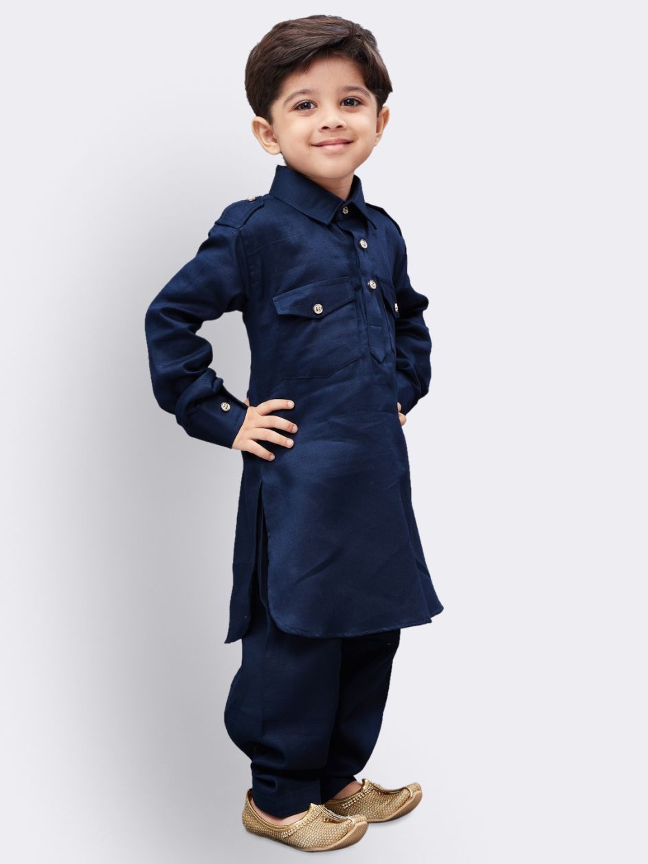 VASTRAMAY Boys' Blue Cotton Pathani