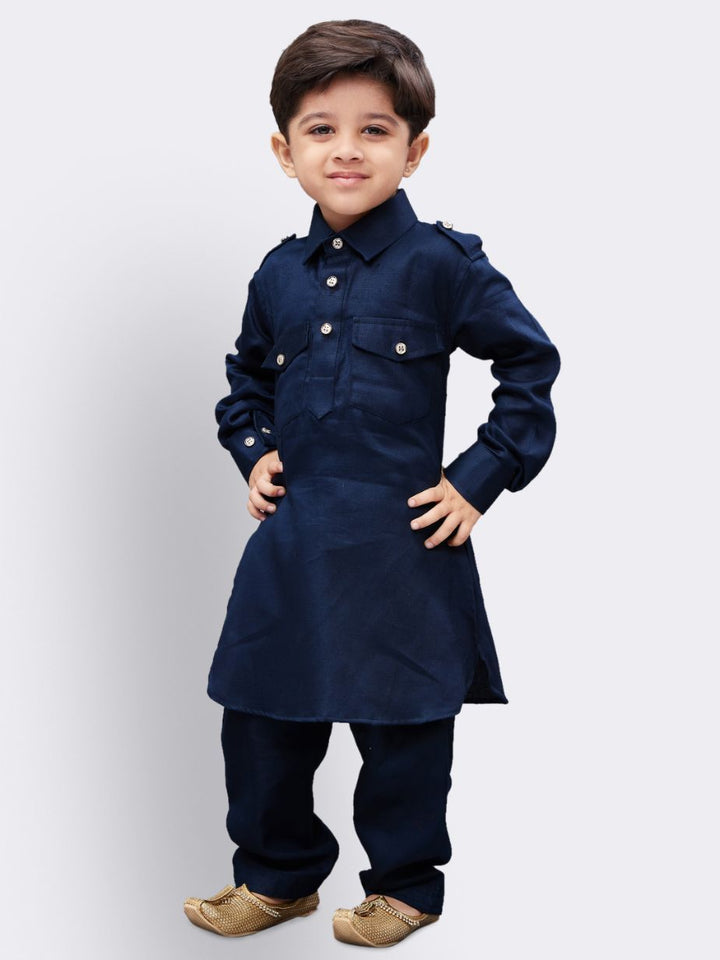 VASTRAMAY Boys' Blue Cotton Pathani