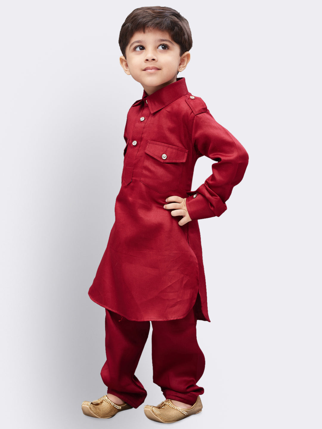 VASTRAMAY Boys' Maroon Cotton Pathani