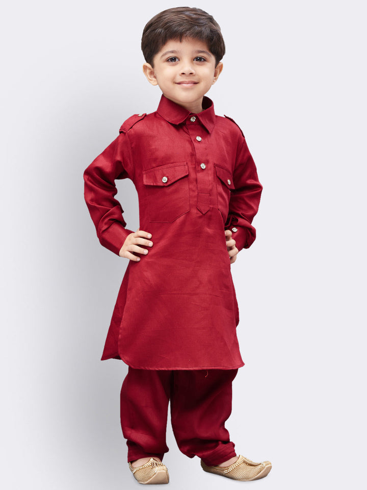 VASTRAMAY Boys' Maroon Cotton Pathani