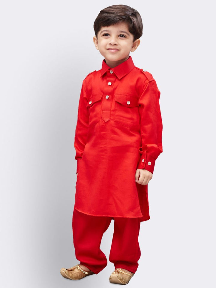 VASTRAMAY Boys' Red Cotton Pathani