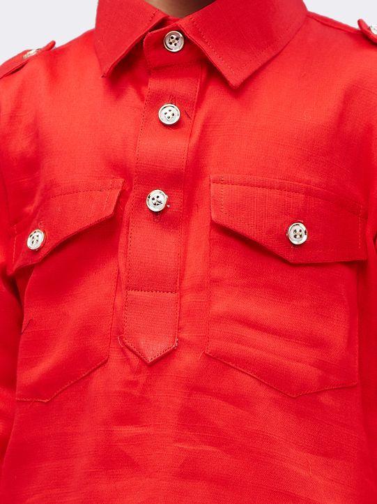 VASTRAMAY Boys' Red Cotton Pathani