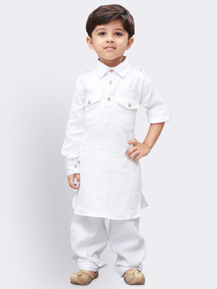 VASTRAMAY Boys' White Cotton Pathani