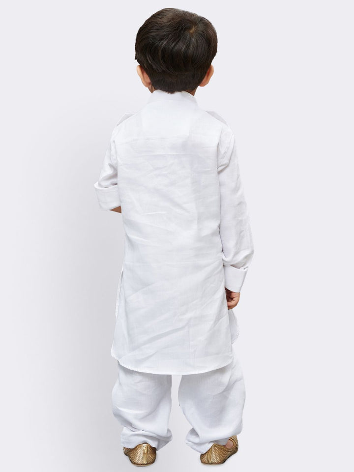 VASTRAMAY Boys' White Cotton Pathani