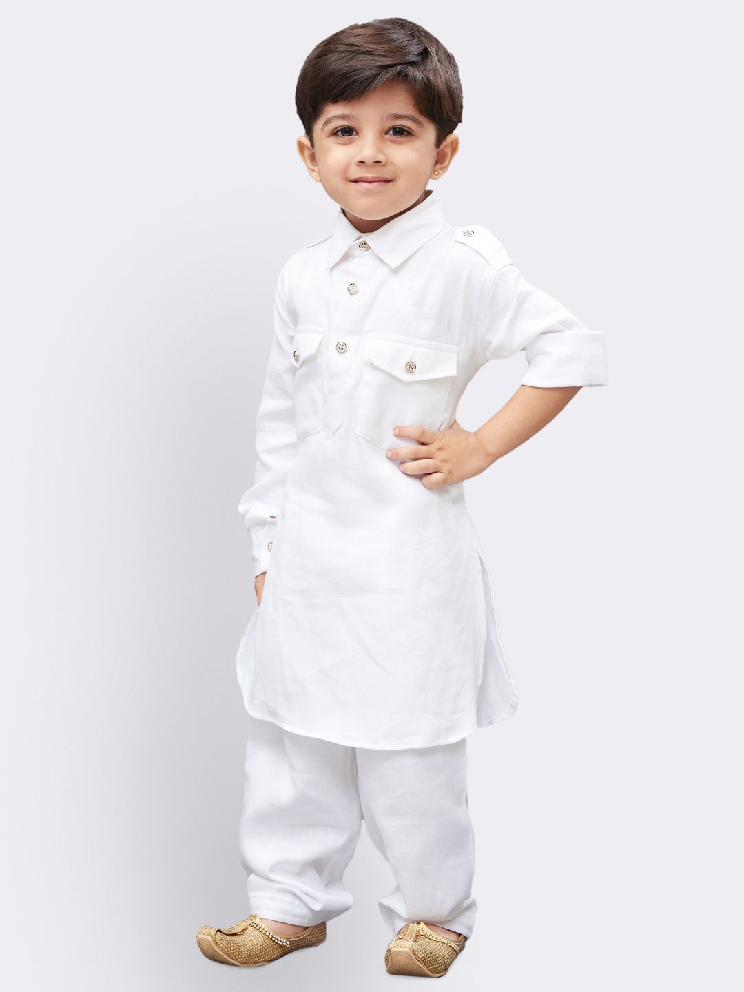 VASTRAMAY Boys' White Cotton Pathani