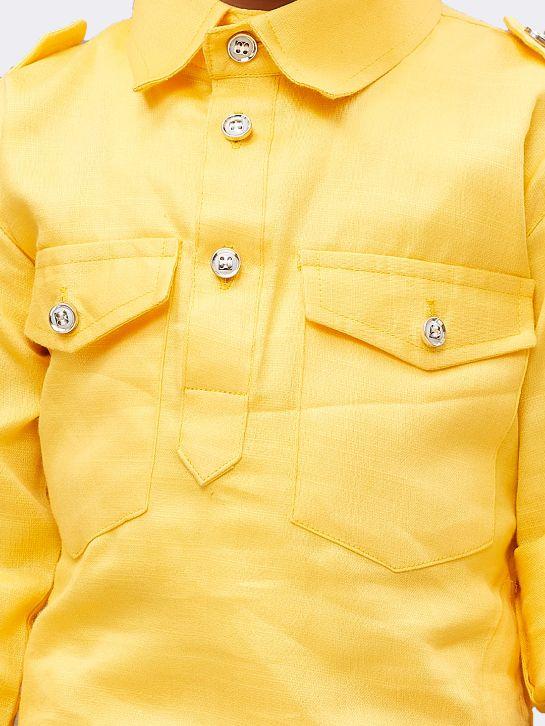 VASTRAMAY Boys' Yellow Cotton Pathani