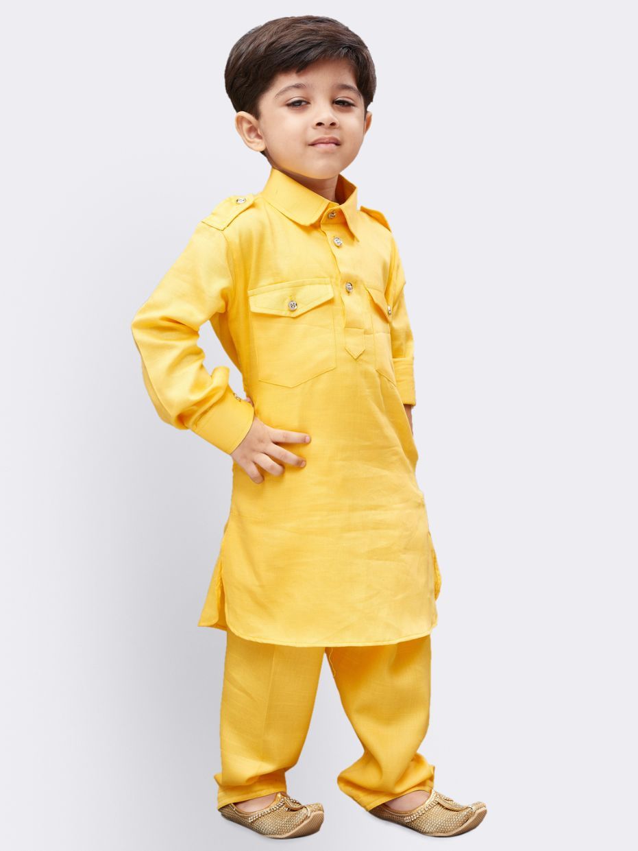 VASTRAMAY Boys' Yellow Cotton Pathani