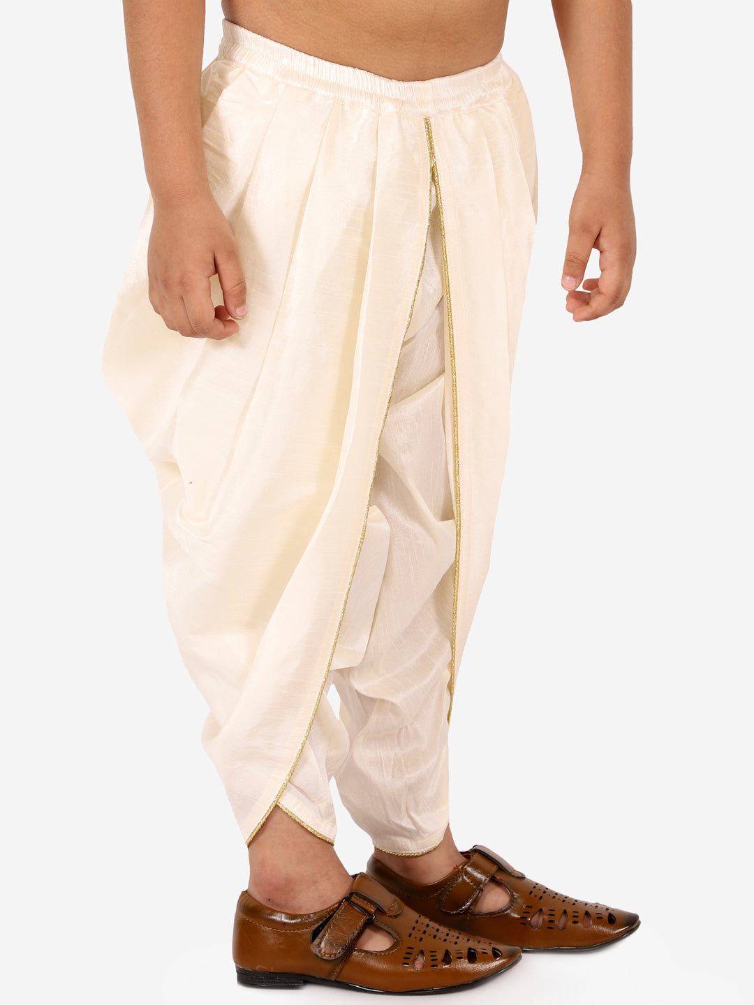 VASTRAMAY Boys' Cream Silk Blend Solid Dhoti Pant