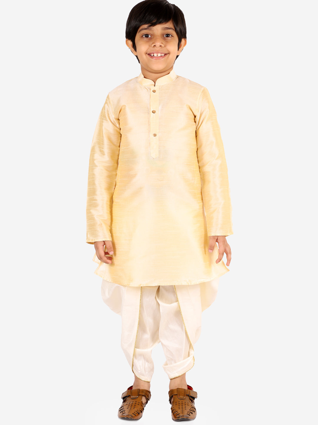 VASTRAMAY Boys' Cream Silk Blend Solid Dhoti Pant