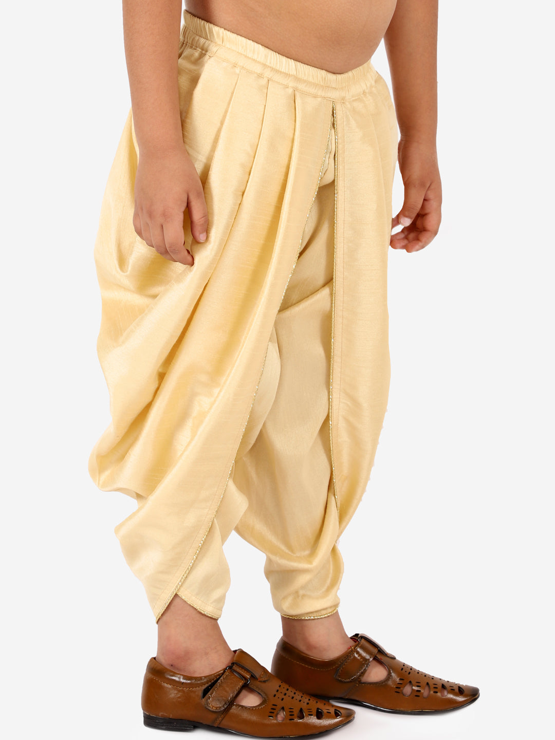 VASTRAMAY Boys' Gold Silk Blend Solid Dhoti Pant